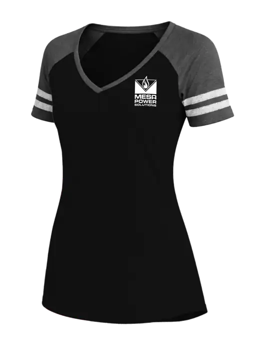 Womens Black/Charcoal Heather V-Neck Game Tee w/Mesa Solutions Logo