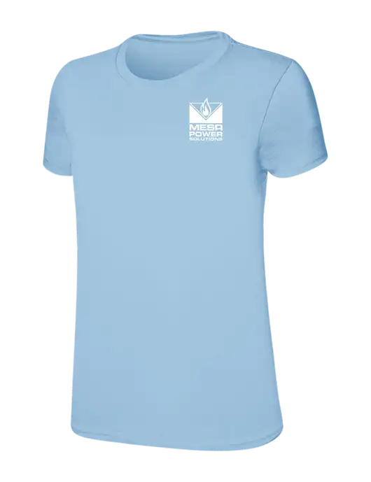 Womens Ring Spun Light Blue 4.5 oz T-Shirt w/Mesa Solutions Logo