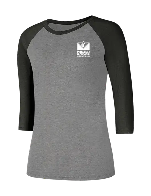 Womens Simply Soft 3/4 Sleeve Black Frost/Grey Frost Ring Spun Cotton T-Shirt w/Mesa Solutions Logo