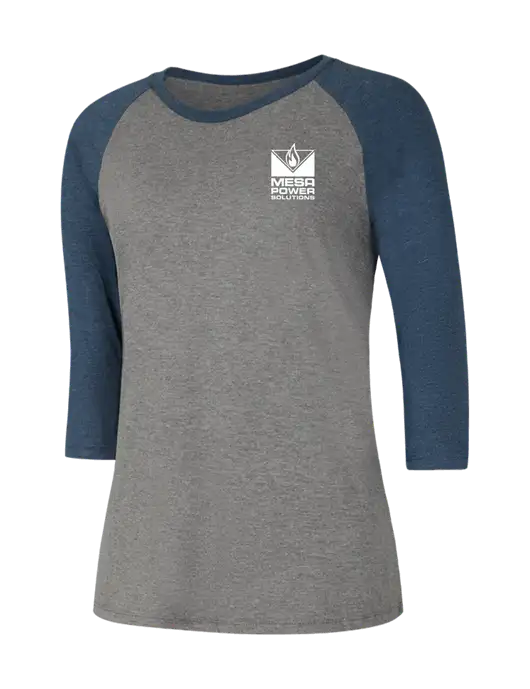 Womens Simply Soft 3/4 Sleeve Navy Frost/Grey Frost Ring Spun Cotton T-Shirt w/Mesa Solutions Logo