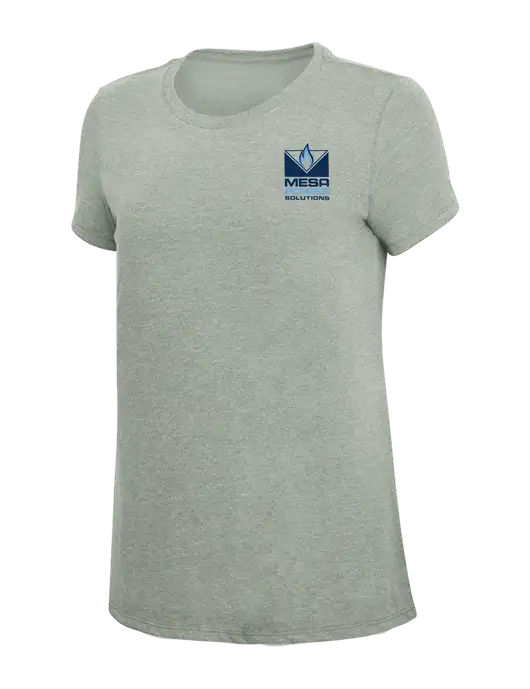 Womens Simply Soft Heathered Light Grey 4.5oz Poly/Combed Ring Spun Cotton T-Shirt w/Mesa Solutions Logo
