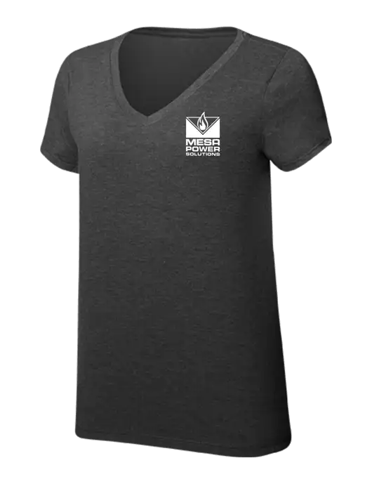 Womens Simply Soft V-Neck Black Frost 4.5oz  Poly/Combed Ring Spun Cotton T-Shirt w/Mesa Solutions Logo