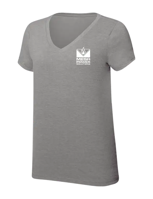 Womens Simply Soft V-Neck Grey Frost 4.5oz  Poly/Combed Ring Spun Cotton T-Shirt w/Mesa Solutions Logo