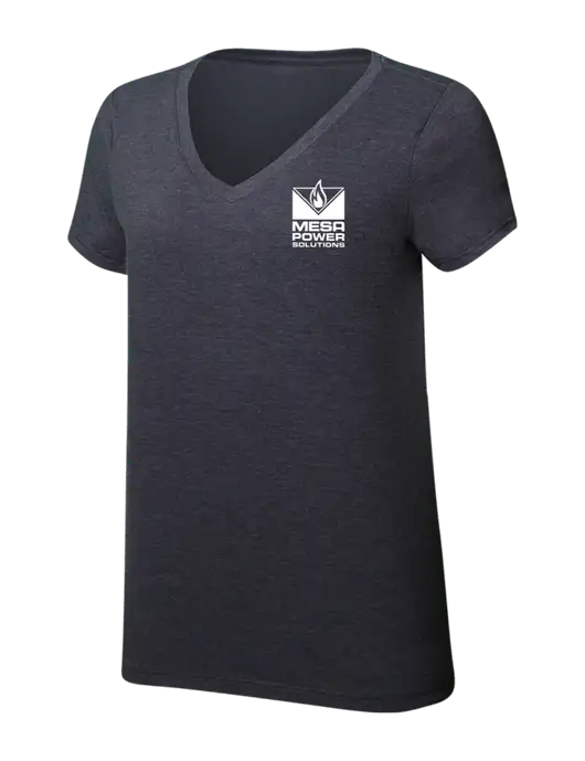 Womens Simply Soft V-Neck Heather Charcoal 4.5oz  Poly/Combed Ring Spun Cotton T-Shirt w/Mesa Solutions Logo