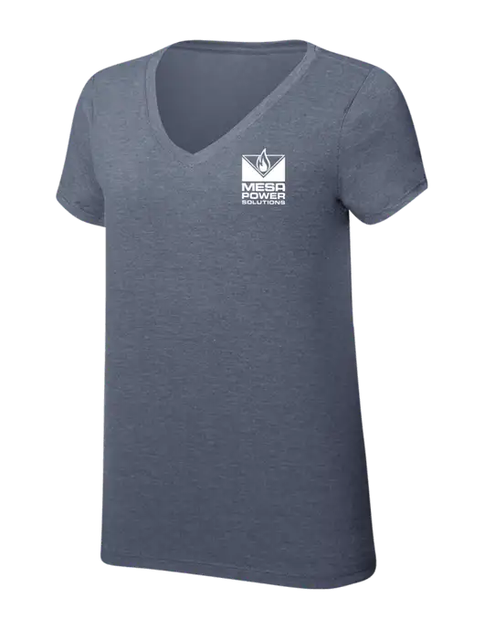 Womens Simply Soft V-Neck Navy Frost 4.5oz  Poly/Combed Ring Spun Cotton T-Shirt w/Mesa Solutions Logo