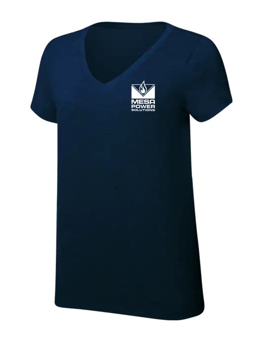 Womens Simply Soft V-Neck New Navy 4.5oz  Poly/Combed Ring Spun Cotton T-Shirt w/Mesa Solutions Logo