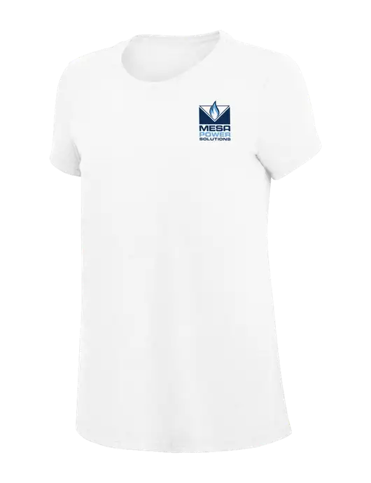 Womens Simply Soft White 4.5oz Poly/Combed Ring Spun Cotton T-Shirt
 w/Mesa Solutions Logo