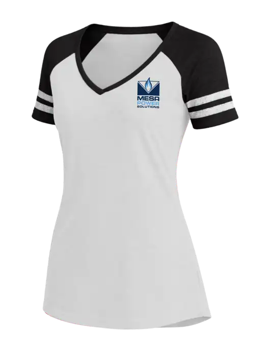 Womens White/Black V-Neck Game Tee w/Mesa Solutions Logo