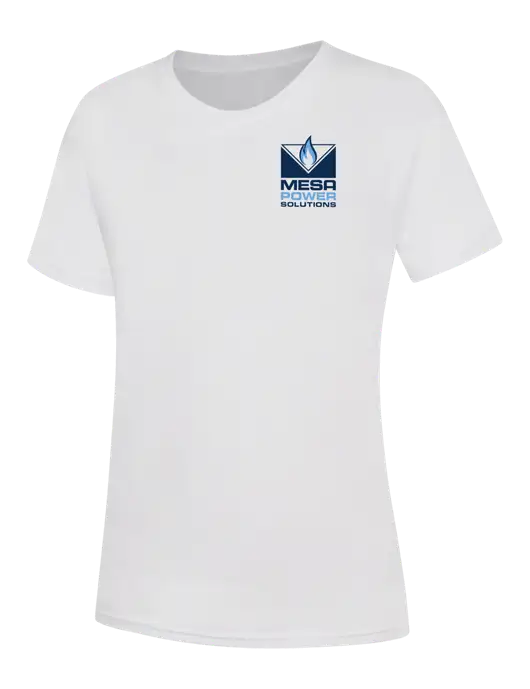 Womens White Core Blend Tee w/Mesa Solutions Logo